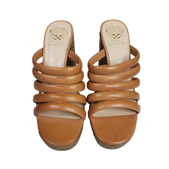 VINCE CAMUTO Womens 9 Patrest Leather Platform Sandal in Light Cognac NEW - Picture 4 of 11